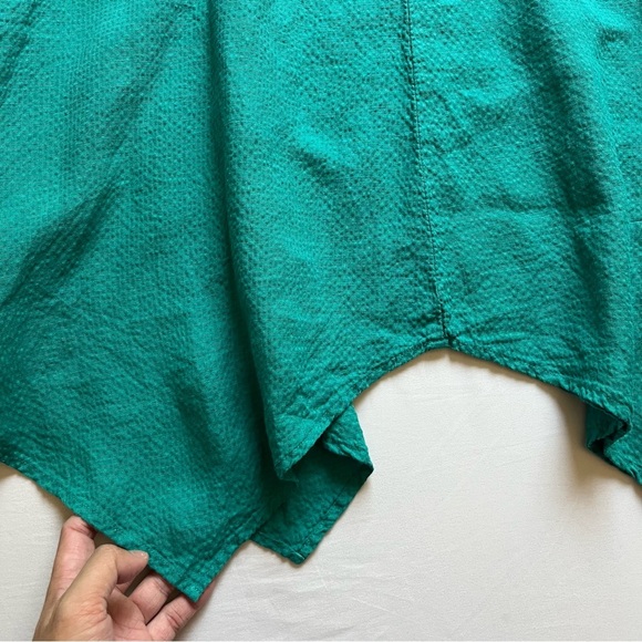 NICHE NILGUN DERMAN green textured lagenlook draped sharkbite tunic mini dress - Picture 2 of 7